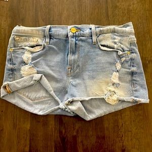 Frame cut off ripped denim shorts, size 27